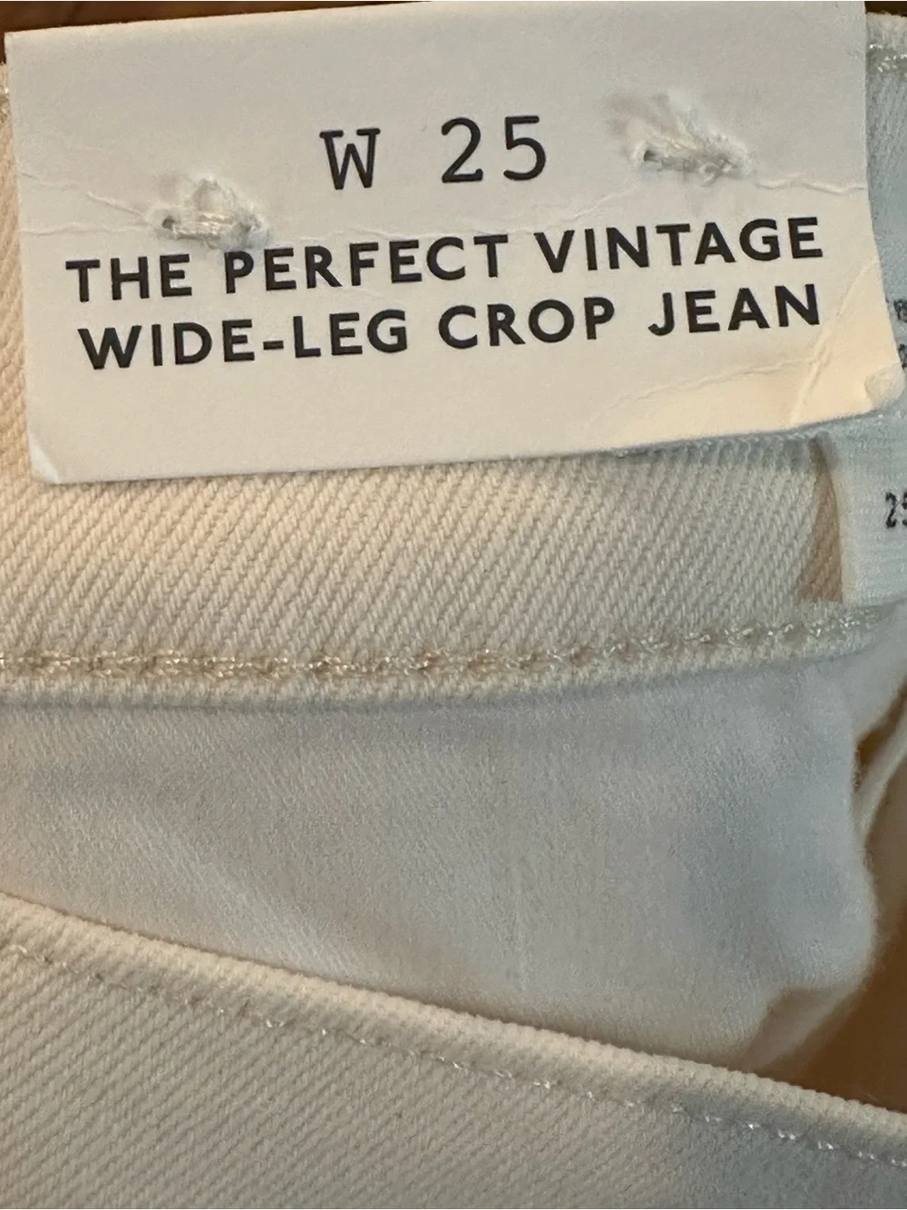 The Perfect Vintage Wide-Leg Crop Jeans Ivory Raw Hem Size 25 NWT